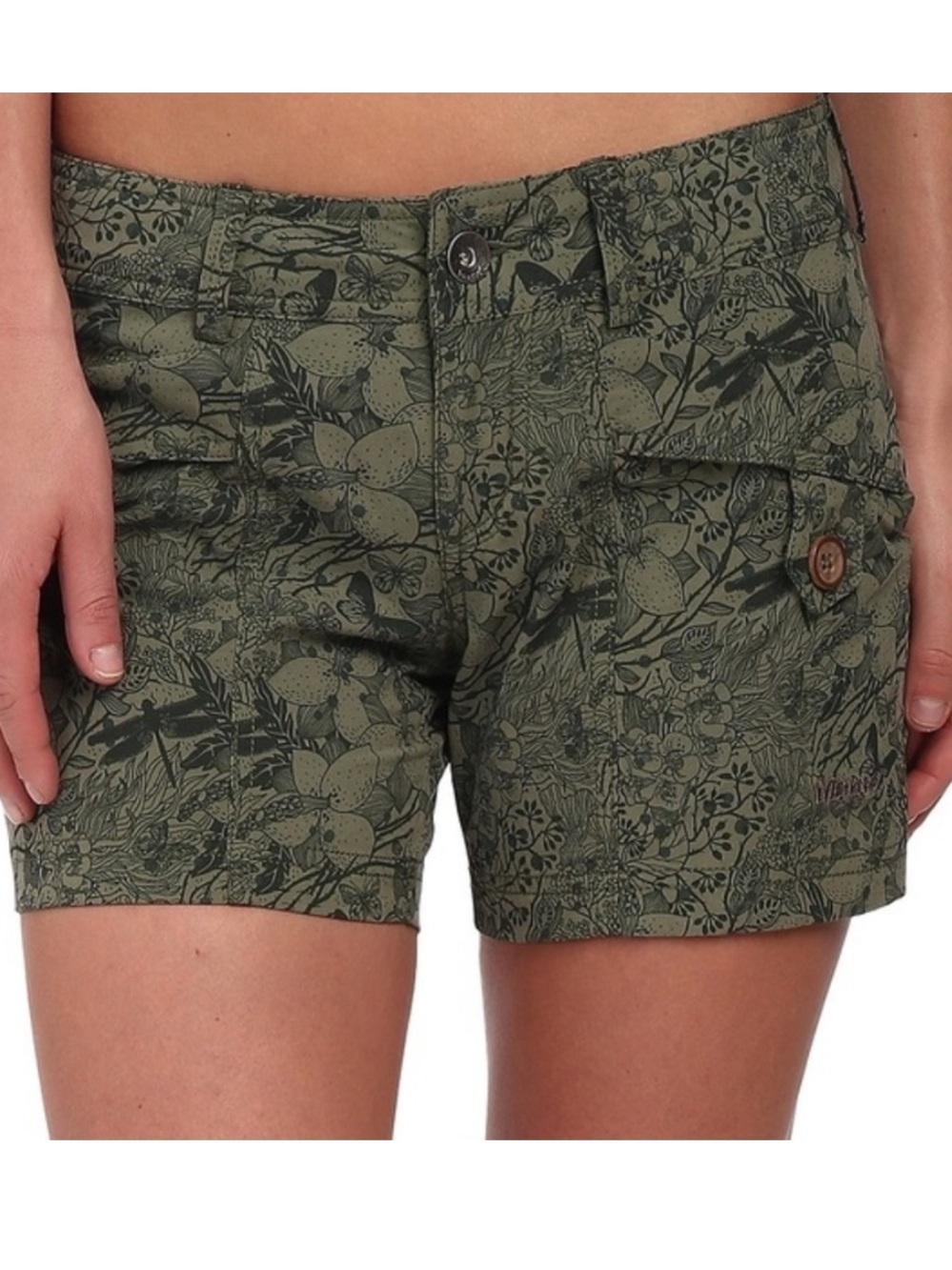 Marmot Ginny Green Outdoor Hiking Shorts with Floral Forest Butterfly Print, 10